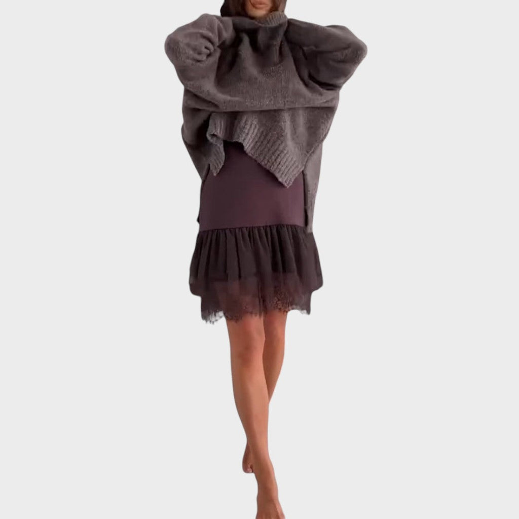 Bonnie – Oversized Strick- und Spitzenkleid-Set