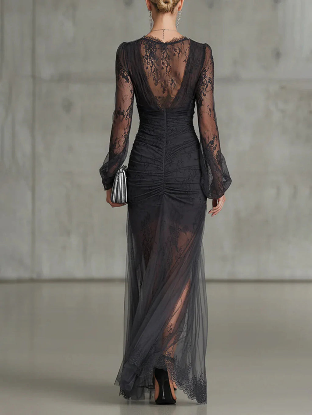 Sofia | Dunkelgraues Spitzen-Maxi-Kleid