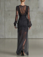 Sofia | Dunkelgraues Spitzen-Maxi-Kleid