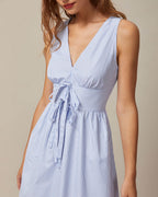Striped Maxi Dress with Blue V-Neck and Shirred Details