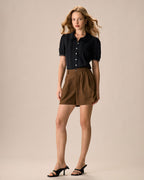 Women's Black Cotton Blouse with Chelsea Collar and Lace Trim