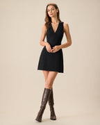Women's Black Sleeveless Mini Dress with V-Neck