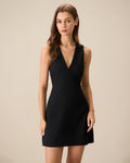 Women's Black Sleeveless Mini Dress with V-Neck