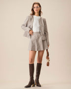 Khaki Pleated Mini Skirt with Pockets