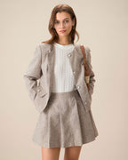 Khaki Pleated Mini Skirt with Pockets