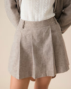 Khaki Pleated Mini Skirt with Pockets