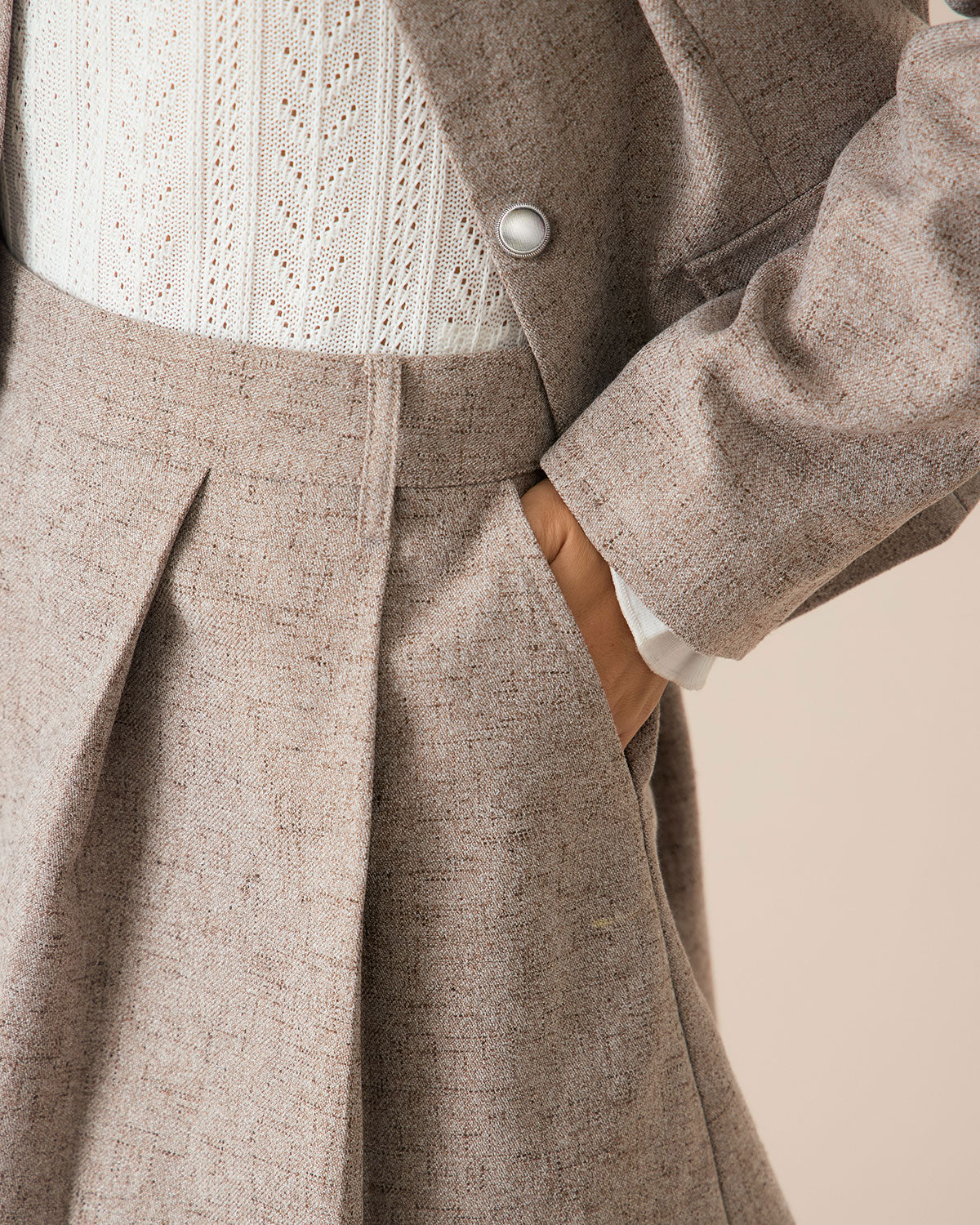 Khaki Pleated Mini Skirt with Pockets