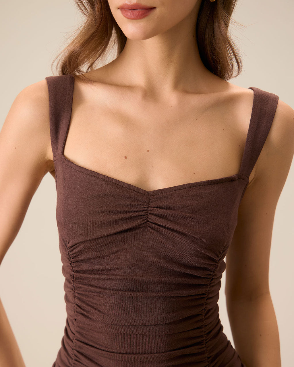 Women's Ruched Knit Midi Dress in Coffee