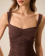 Women's Ruched Knit Midi Dress in Coffee