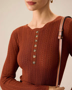 Women's Slim Fit Brown Round Neck Sweater