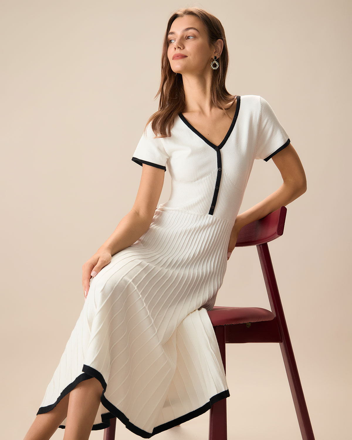 Women's Midi Dress with White Contrast Sweater Design