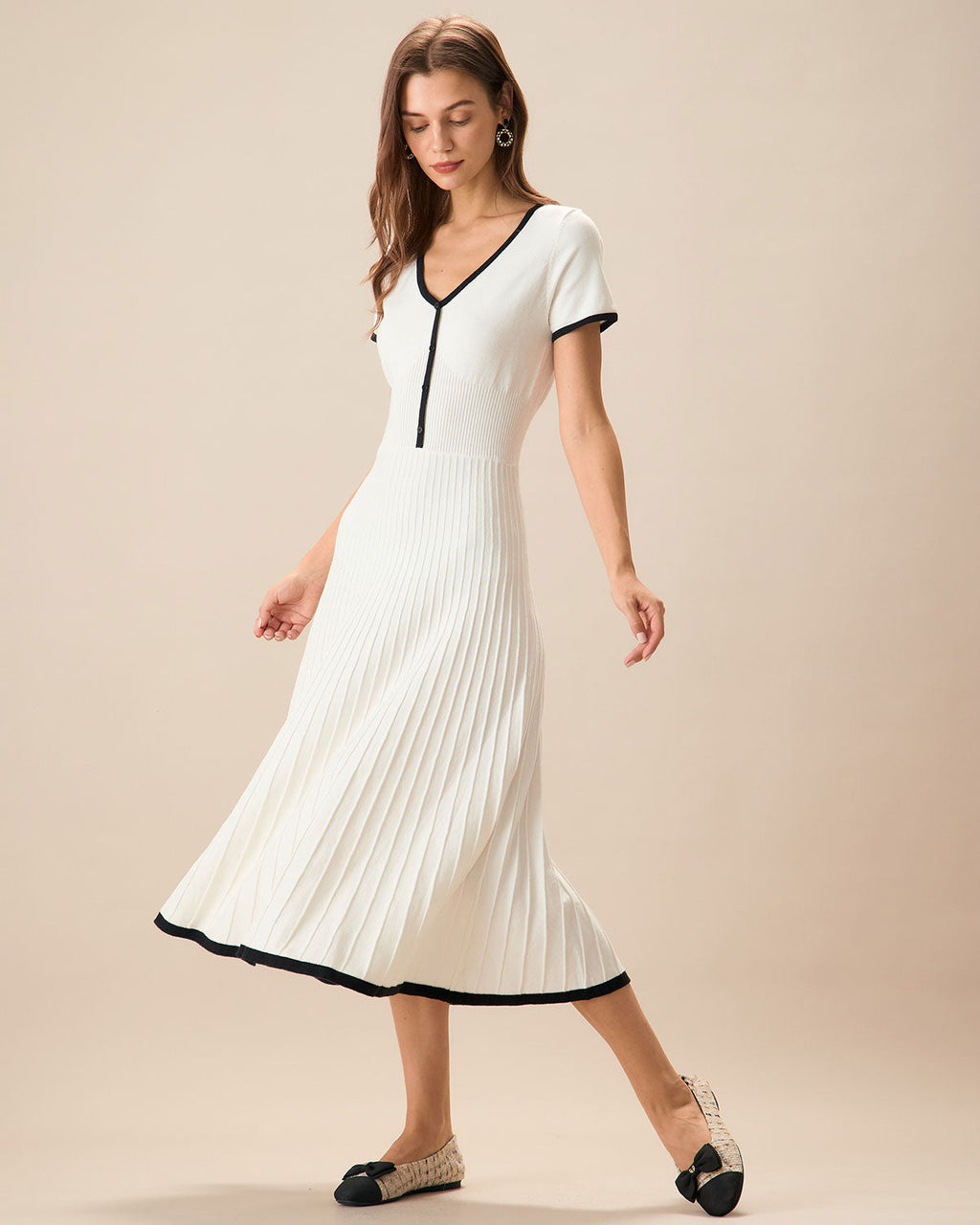 Women's Midi Dress with White Contrast Sweater Design