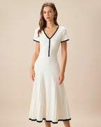 Women's Midi Dress with White Contrast Sweater Design