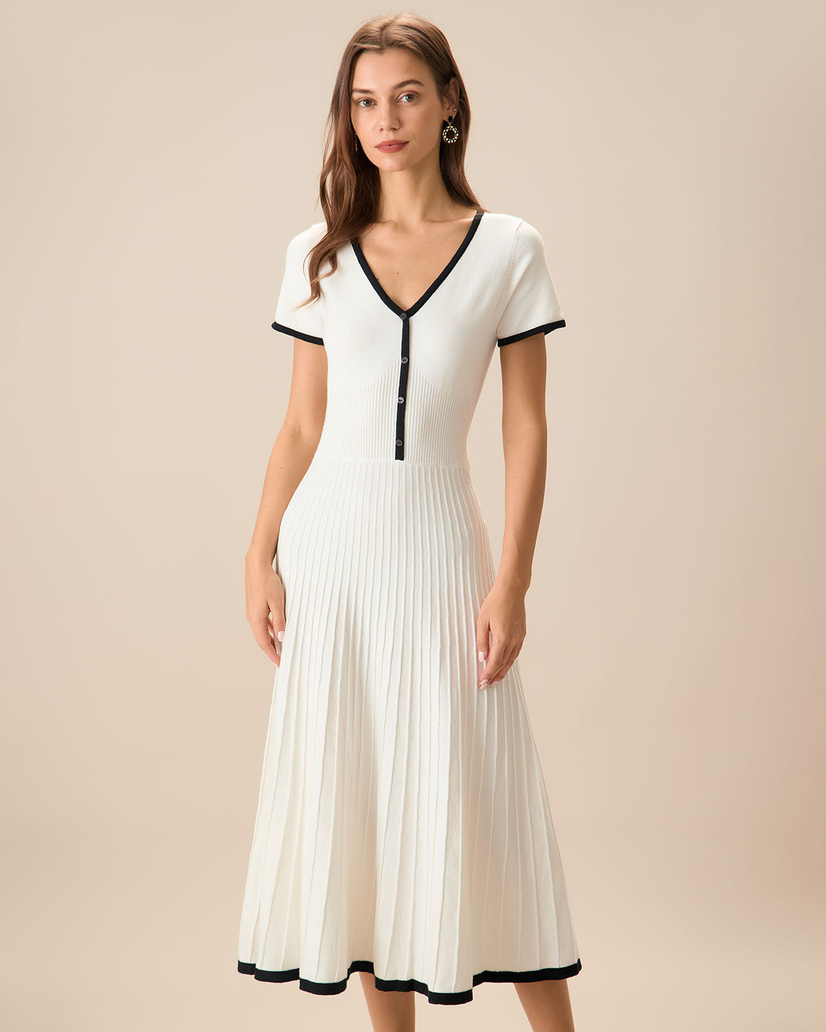 Women's Midi Dress with White Contrast Sweater Design