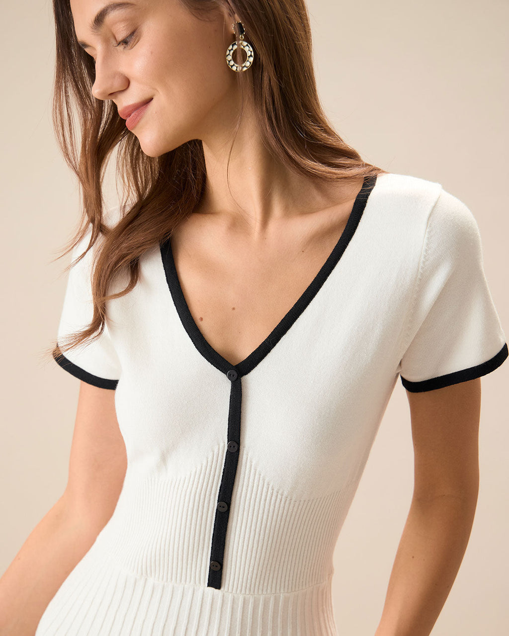 Women's Midi Dress with White Contrast Sweater Design