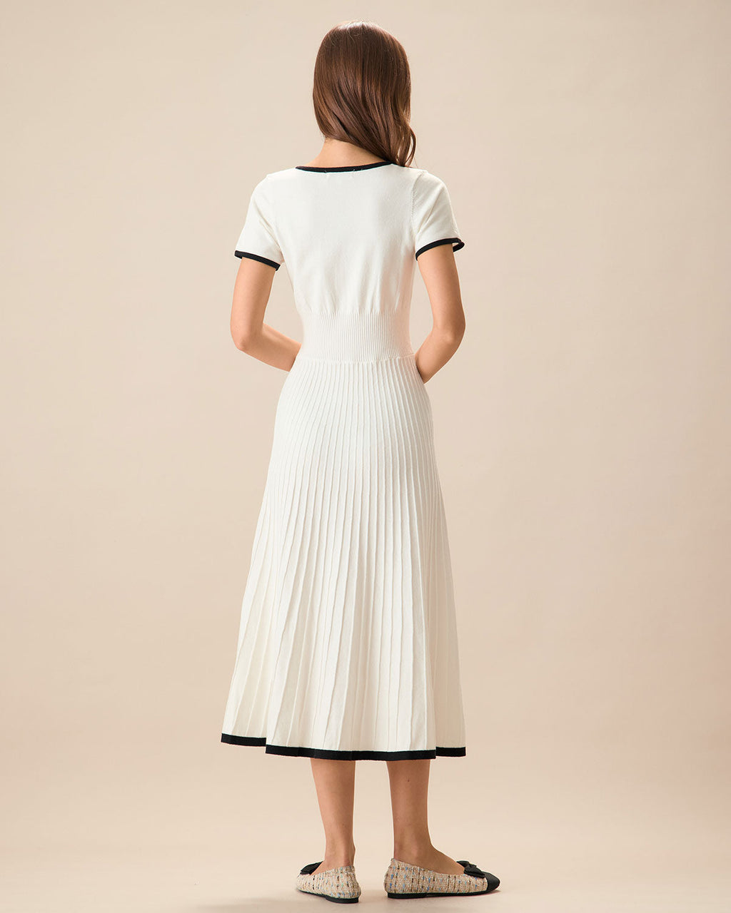 Women's Midi Dress with White Contrast Sweater Design