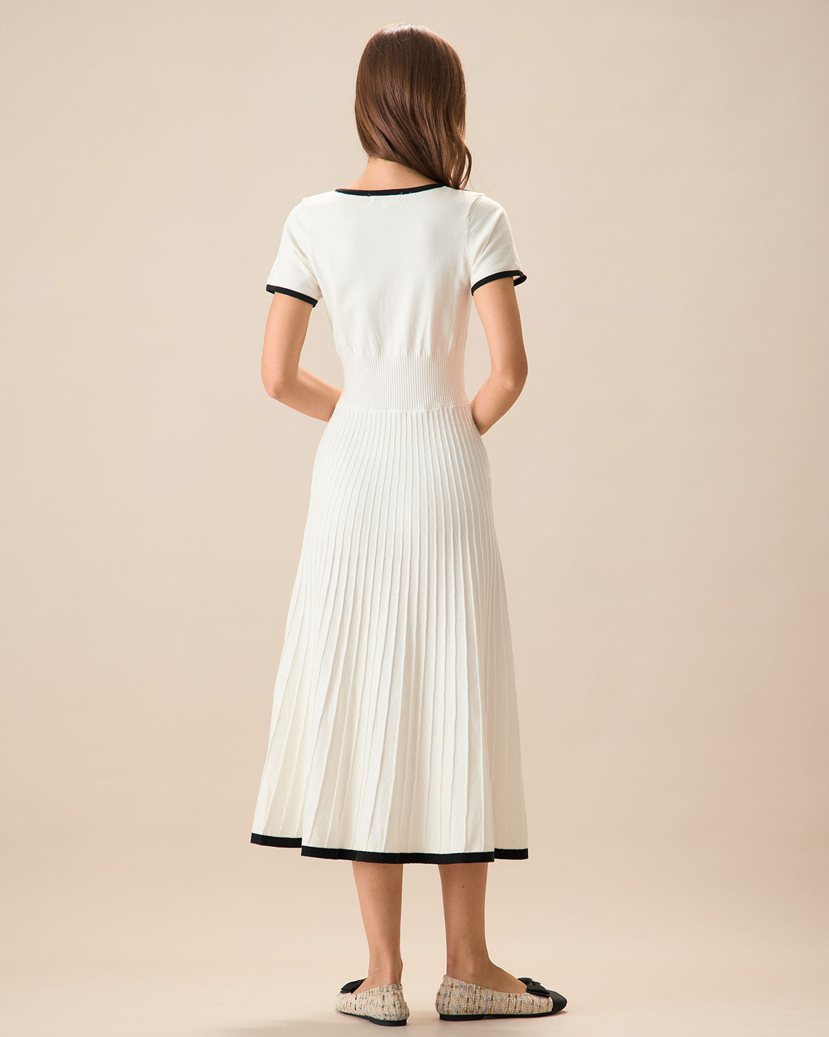 Women's Midi Dress with White Contrast Sweater Design