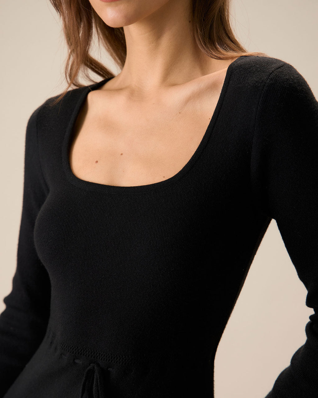 Women's Black Mermaid Maxi Dress with Square Neck Sweater Design