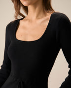 Women's Black Mermaid Maxi Dress with Square Neck Sweater Design
