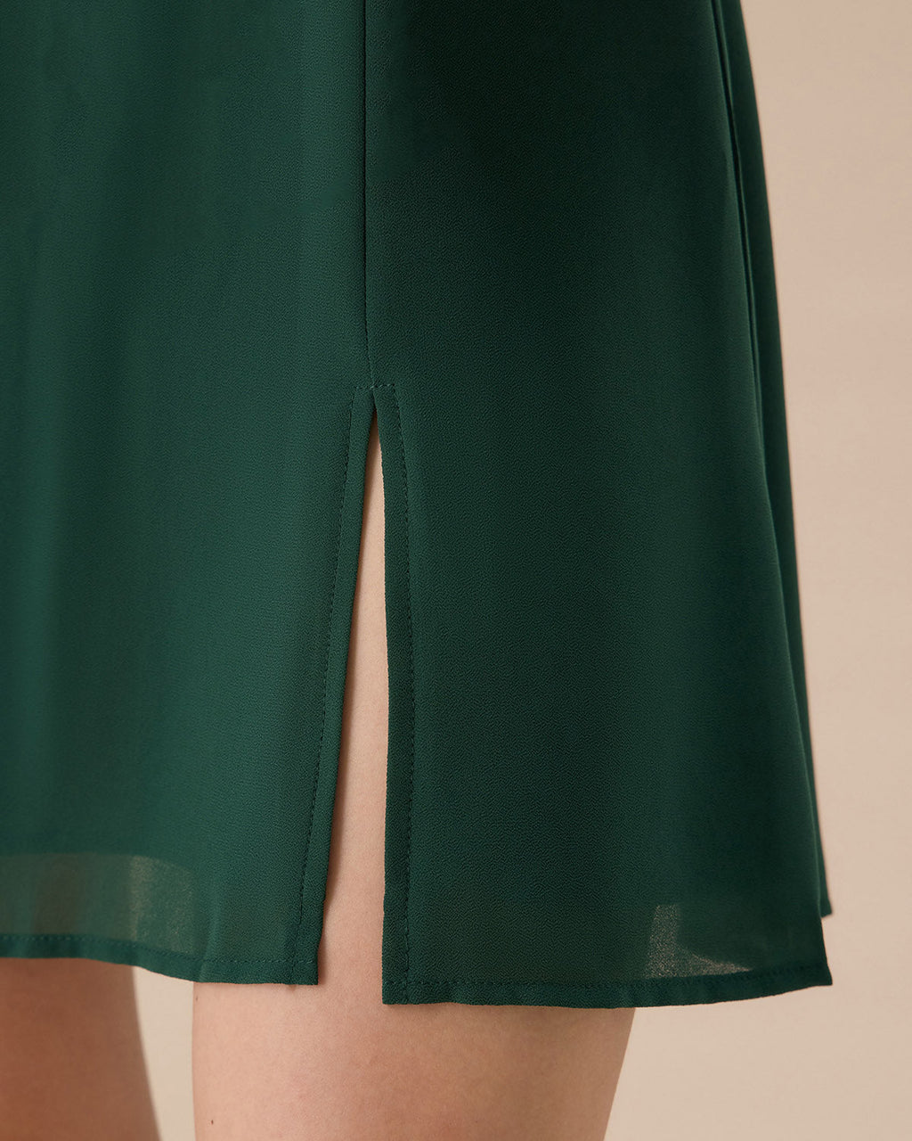 Green Sheer Mini Dress with Stand Collar and Slit