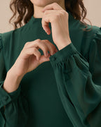 Green Sheer Mini Dress with Stand Collar and Slit