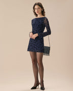 Women's Sheer Blue Long Sleeve Mini Dress