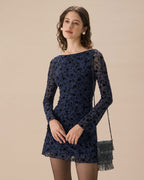 Women's Sheer Blue Long Sleeve Mini Dress