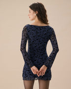 Women's Sheer Blue Long Sleeve Mini Dress