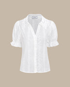 Women's White Cotton Blouse with Lace Embroidery and Collared Design