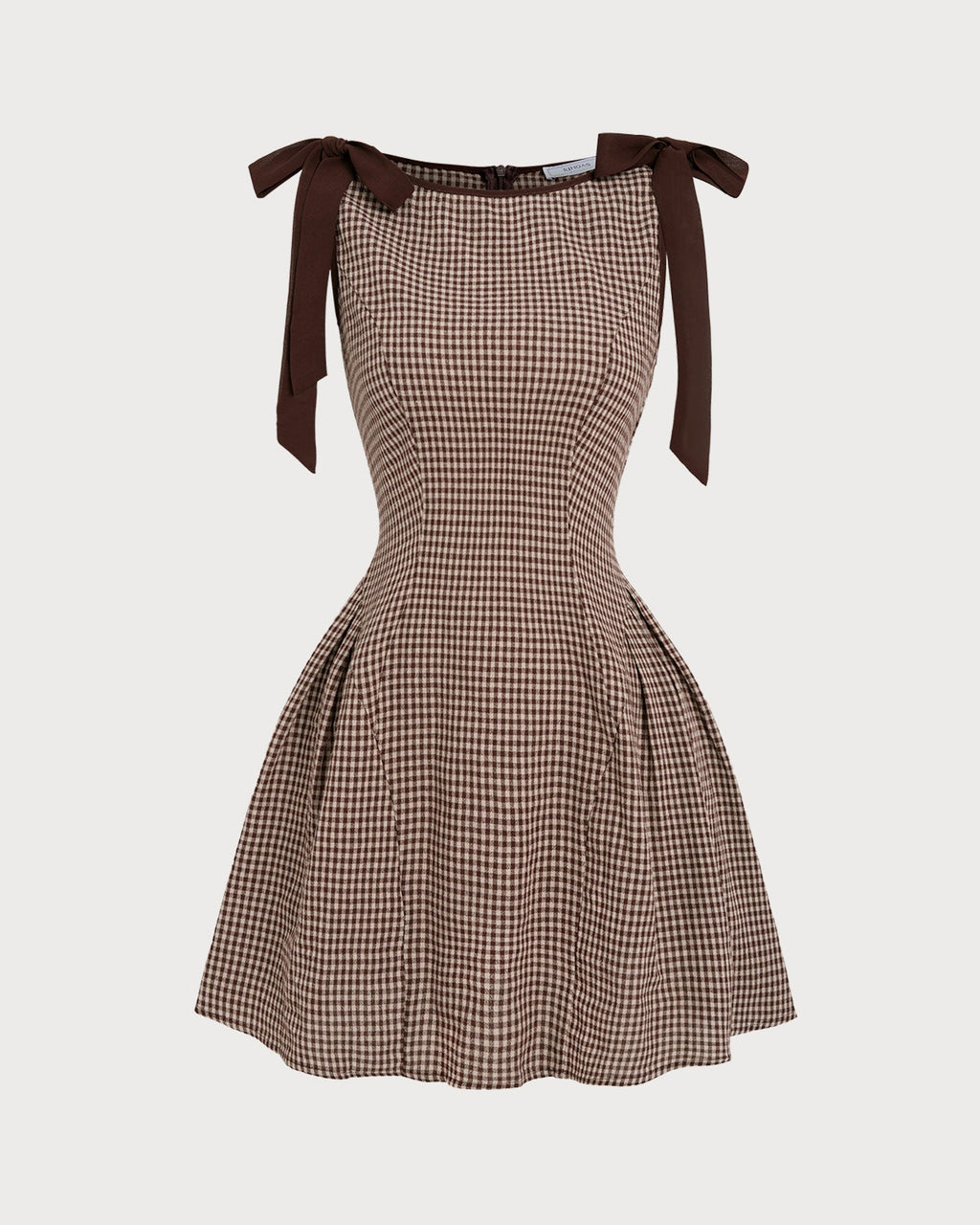 Brown Gingham Mini Dress with Tie Straps