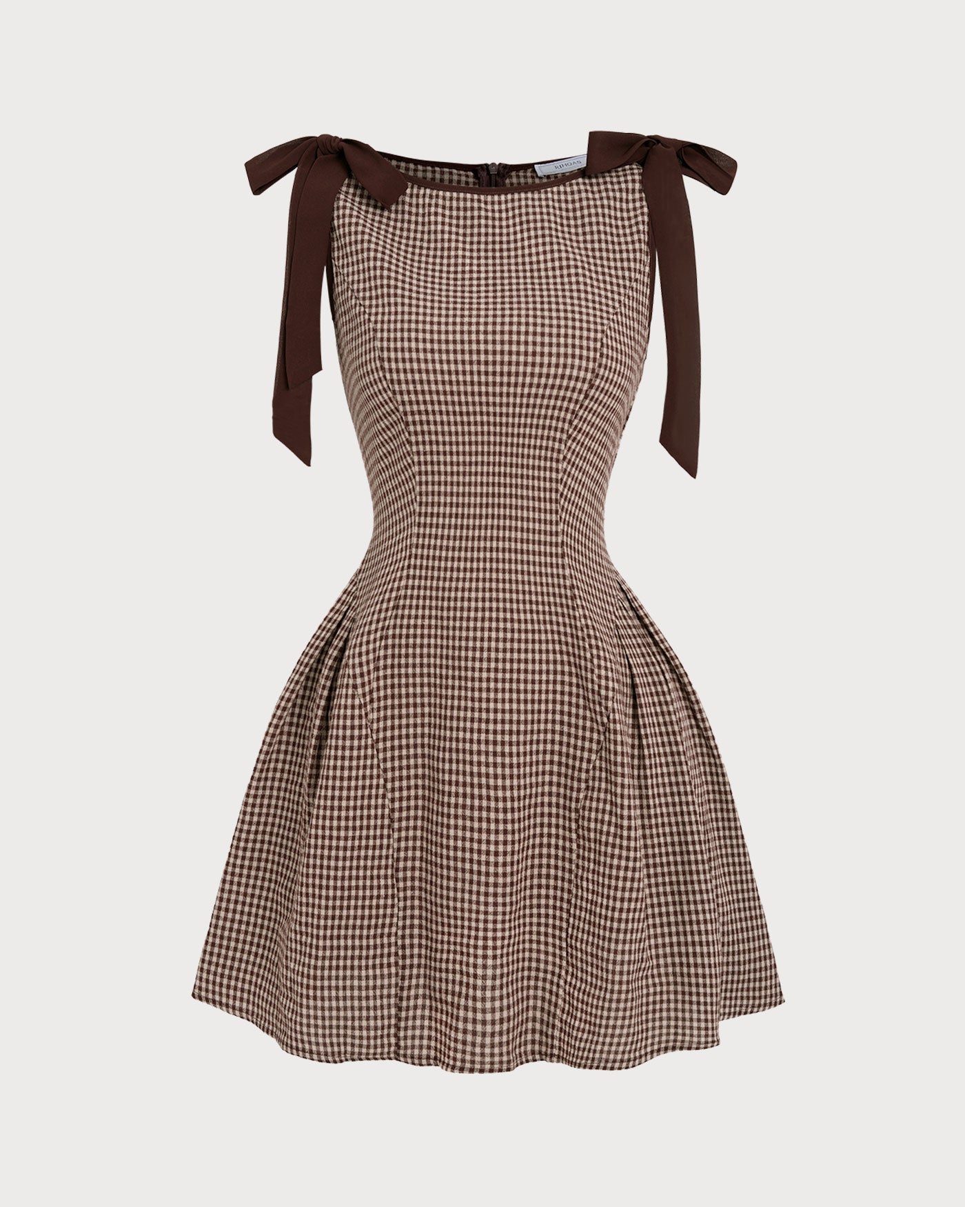 Brown Gingham Mini Dress with Tie Straps