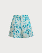 Floral Print Blue Pocket Shorts