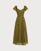 Emerald Sweetheart Neck Jacquard Maxi Gown