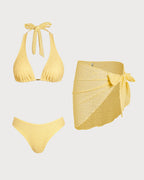 Textured Yellow Jacquard Bikini Set
