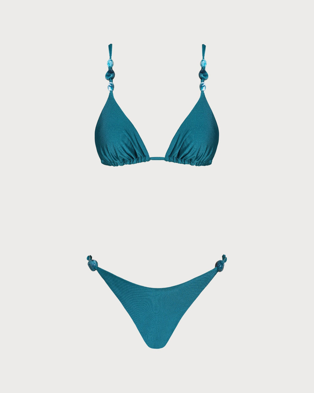 Turquoise Gathered Triangle Bikini Set