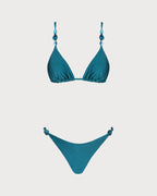 Turquoise Gathered Triangle Bikini Set