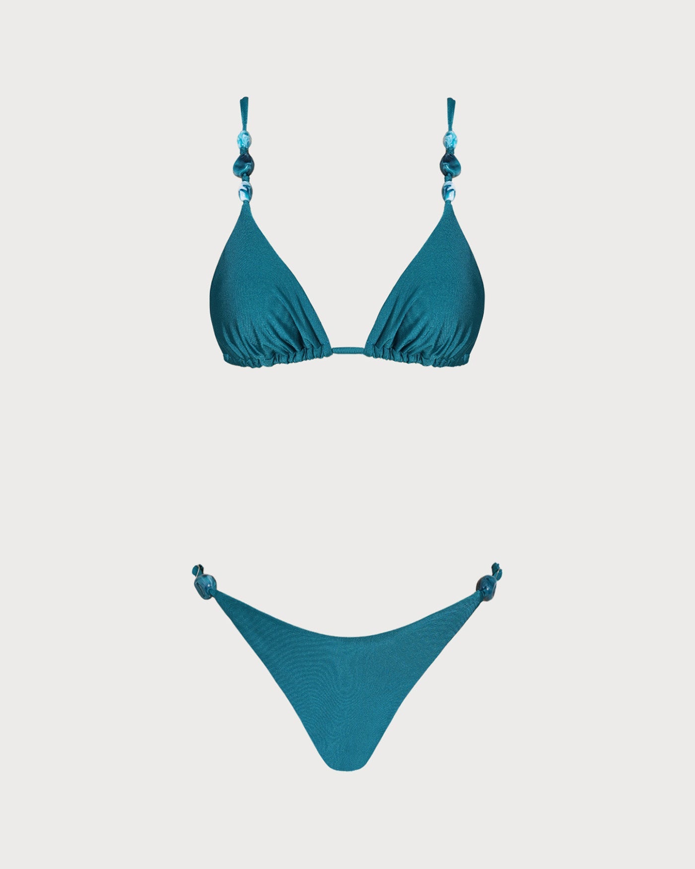 Turquoise Gathered Triangle Bikini Set