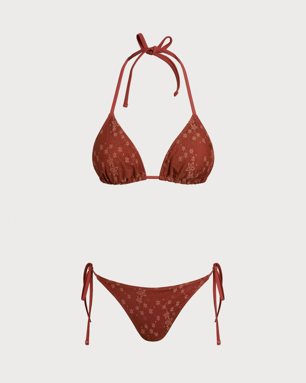Red Mesh Halter Bikini Set with Drawstring