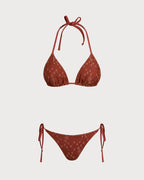Red Mesh Halter Bikini Set with Drawstring