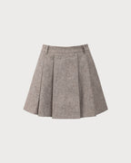 Khaki Pleated Mini Skirt with Pockets
