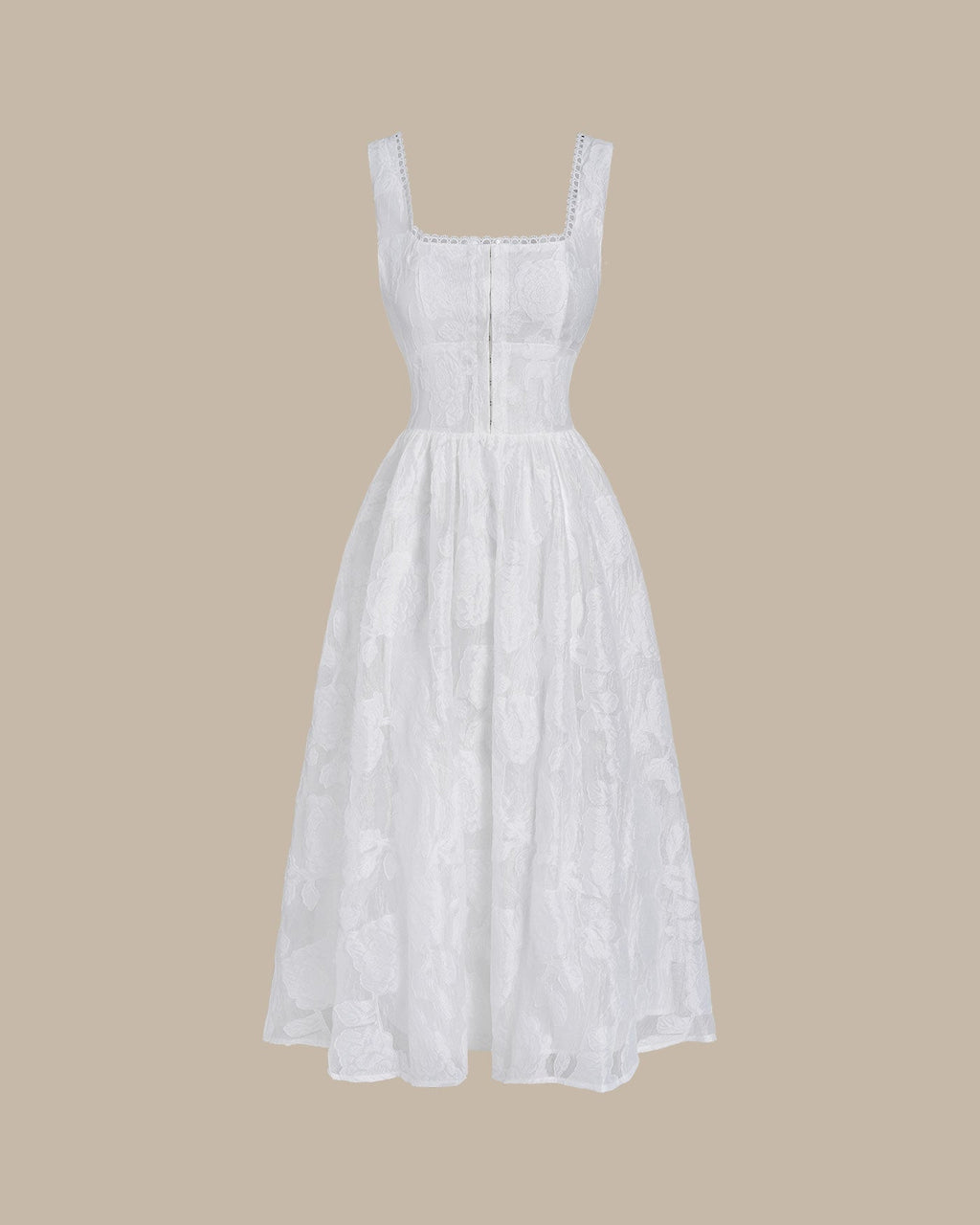 White Jacquard Shirred Midi Slip Dress