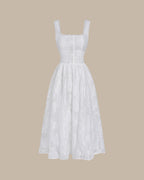 White Jacquard Shirred Midi Slip Dress