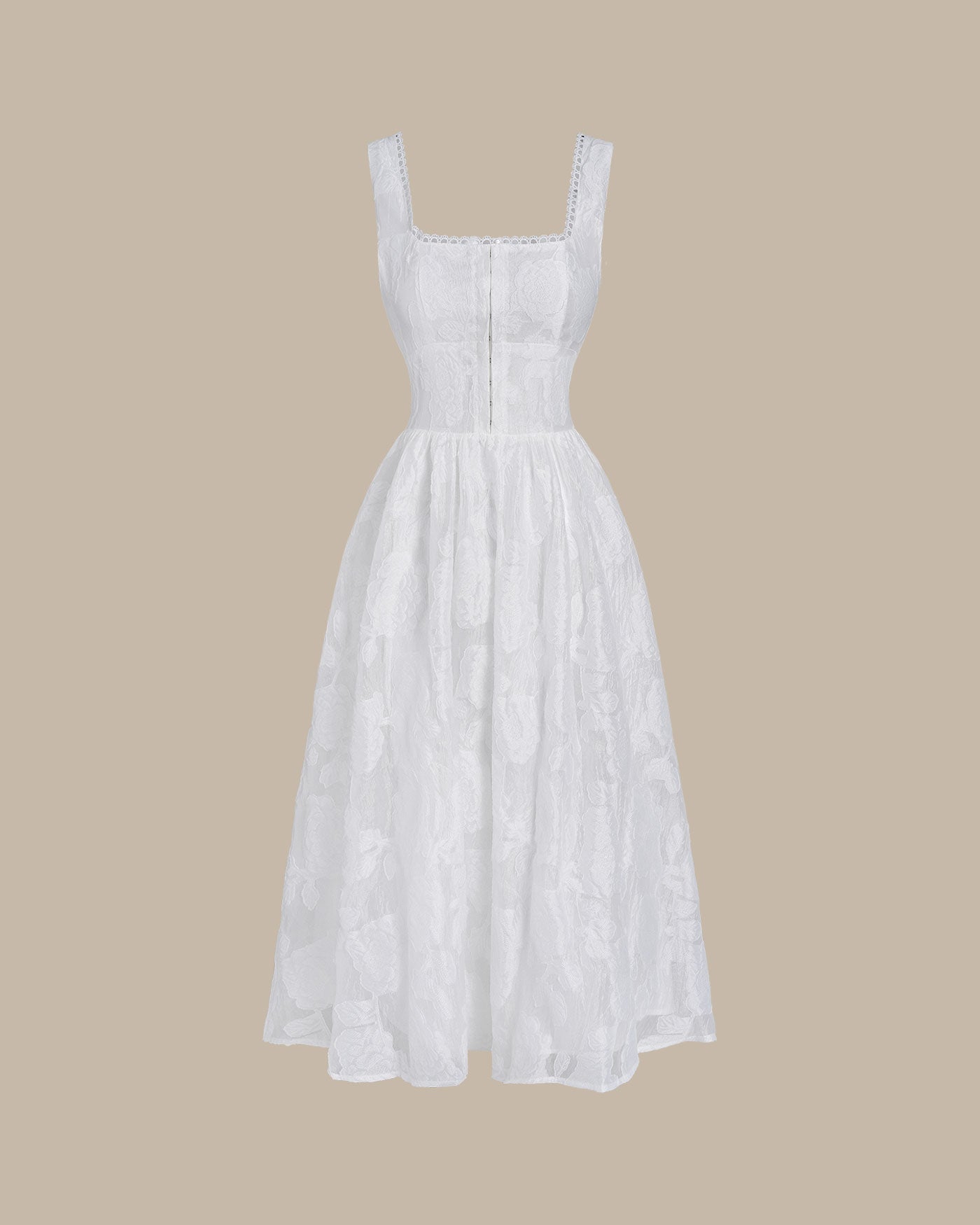 White Jacquard Shirred Midi Slip Dress