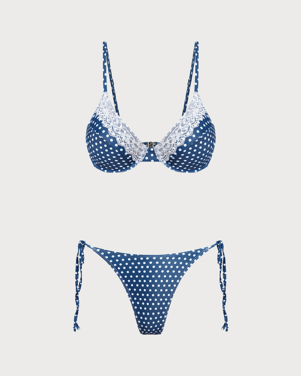Blue Polka Dot Underwire Bikini Ensemble