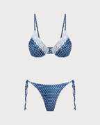 Blue Polka Dot Underwire Bikini Ensemble