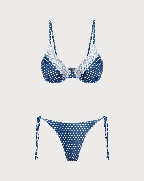 Blue Polka Dot Underwire Bikini Ensemble