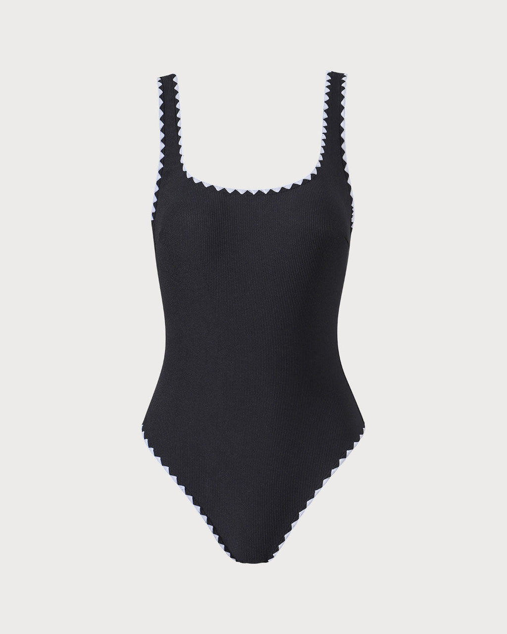 Black Ribbed One-Piece Swimsuit with Contrast Details