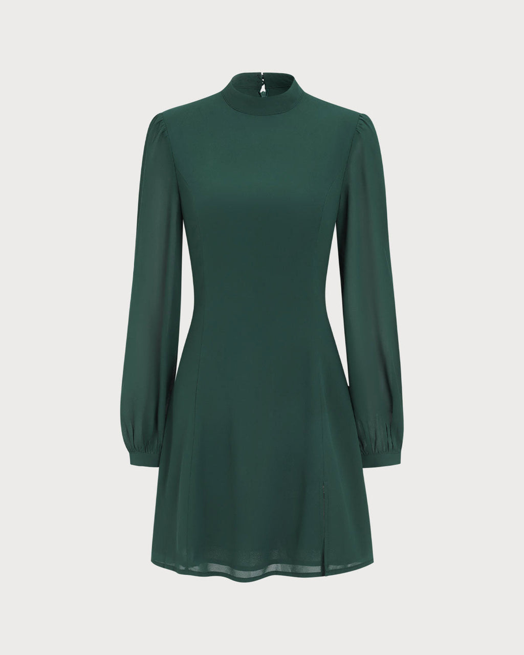 Green Sheer Mini Dress with Stand Collar and Slit