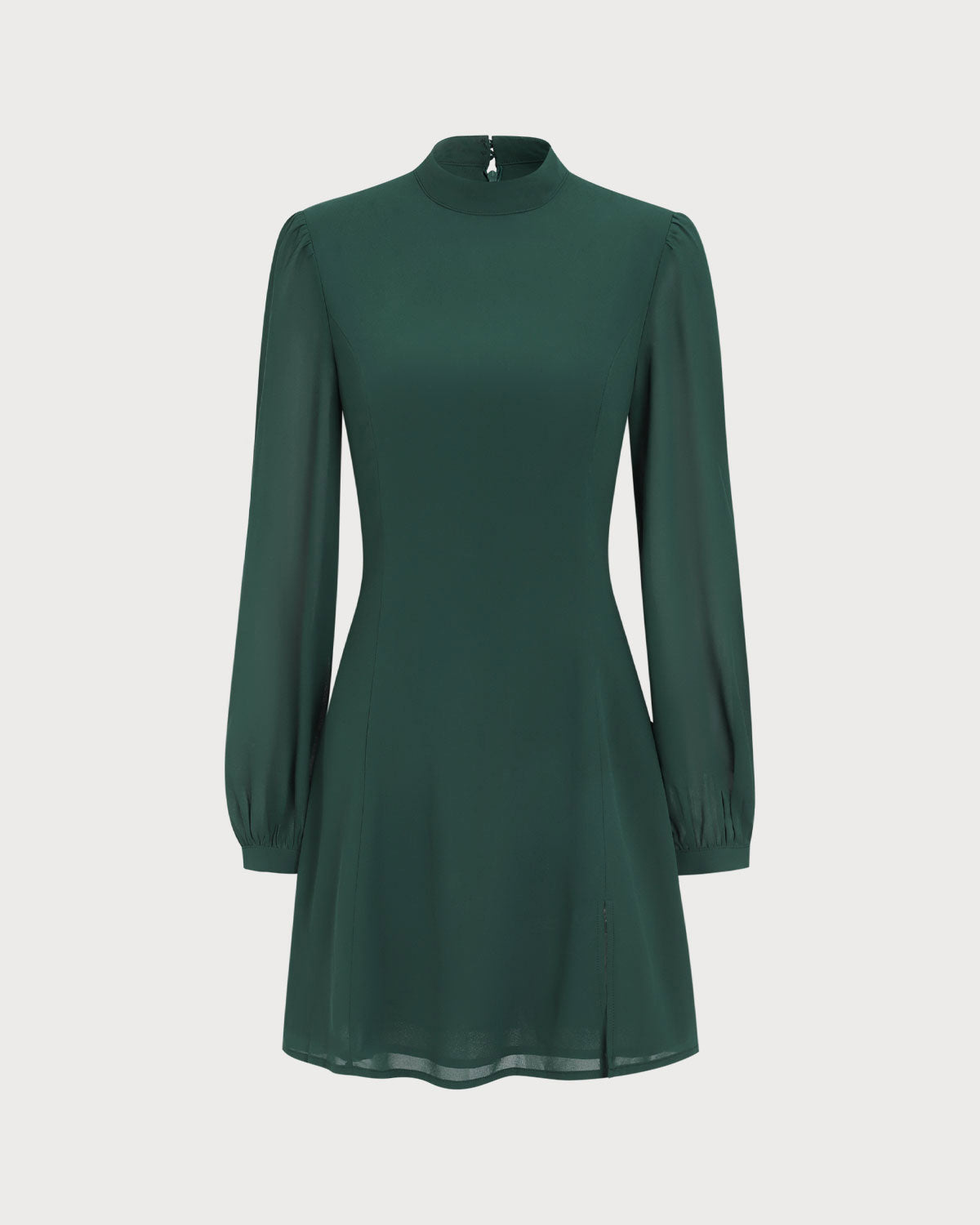 Green Sheer Mini Dress with Stand Collar and Slit