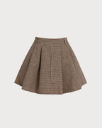 Ruched Brown Plaid Skirt